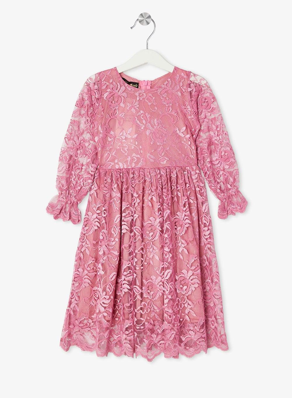 Little Lace Floral Long Sleeve Midi Dress - Image 1