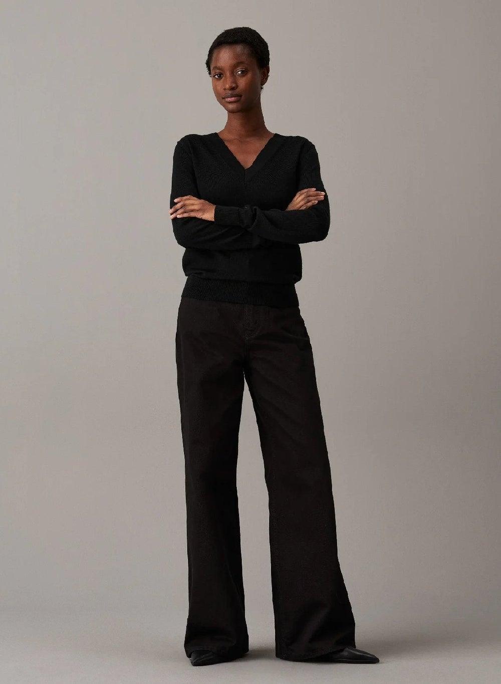 Calvin Klein Merino Wool V-Neck Jumper CK Black - Image 1
