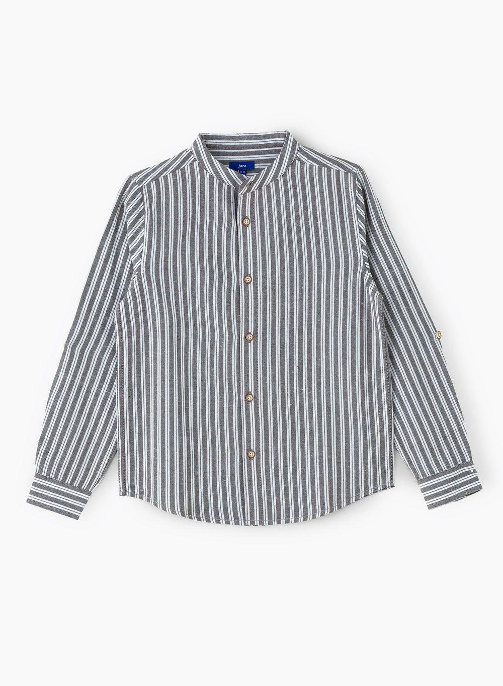 Boys Grey White Striped Cotton Shirt Artnb662 - Image 1