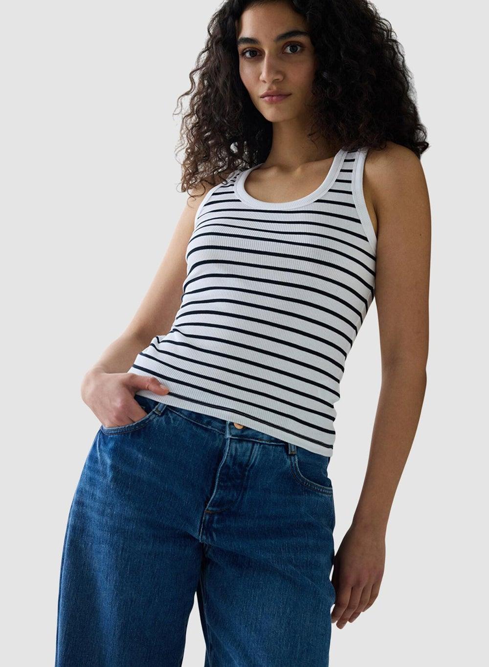 Penti White Stripe Rib Slim Fit Top PHGBU1NE25IY - Image 1