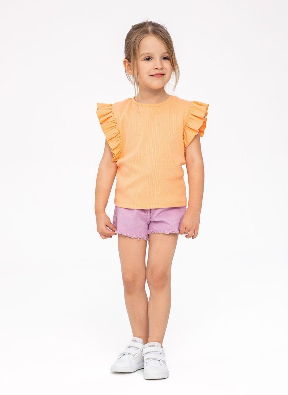 Girls Rib Ruffle Sleeve T-Shirt Orange - Image 1