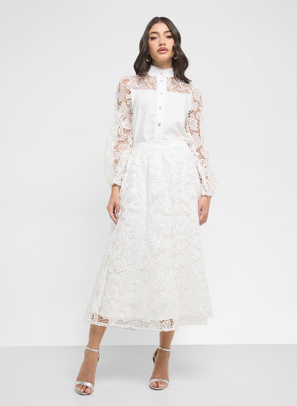 White Lace Top & Skirt Set 2136 - Image 1