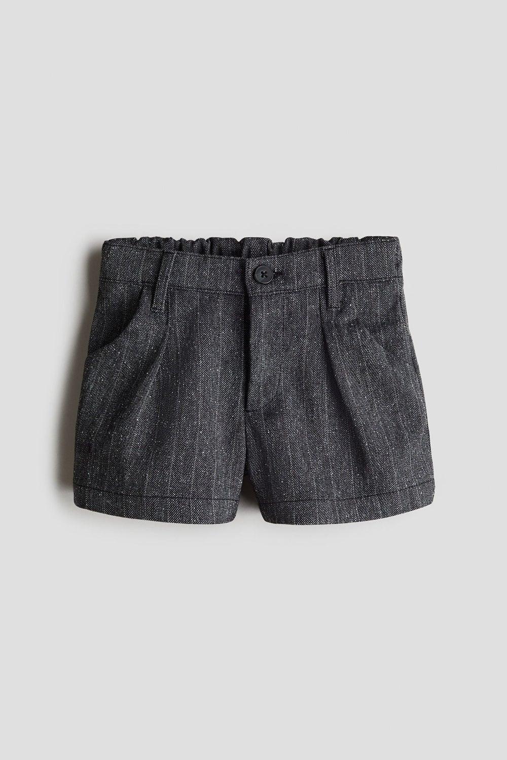 Girls Pleated Striped Shorts – Dark Grey - Image 1