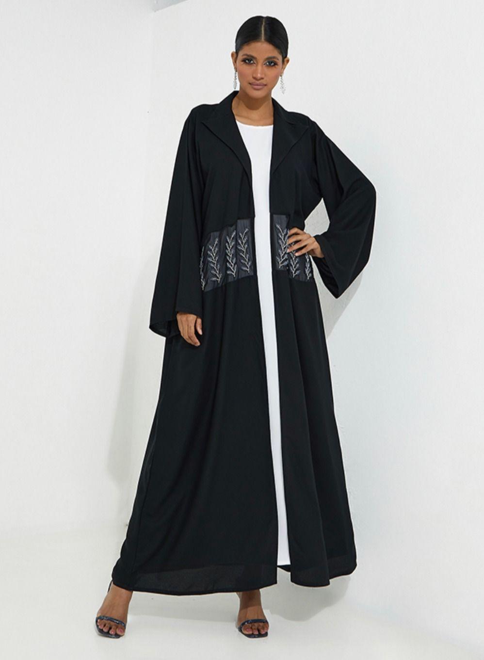 Black Dantil Embroidered Abaya Bv Chiffon 52” - Image 1