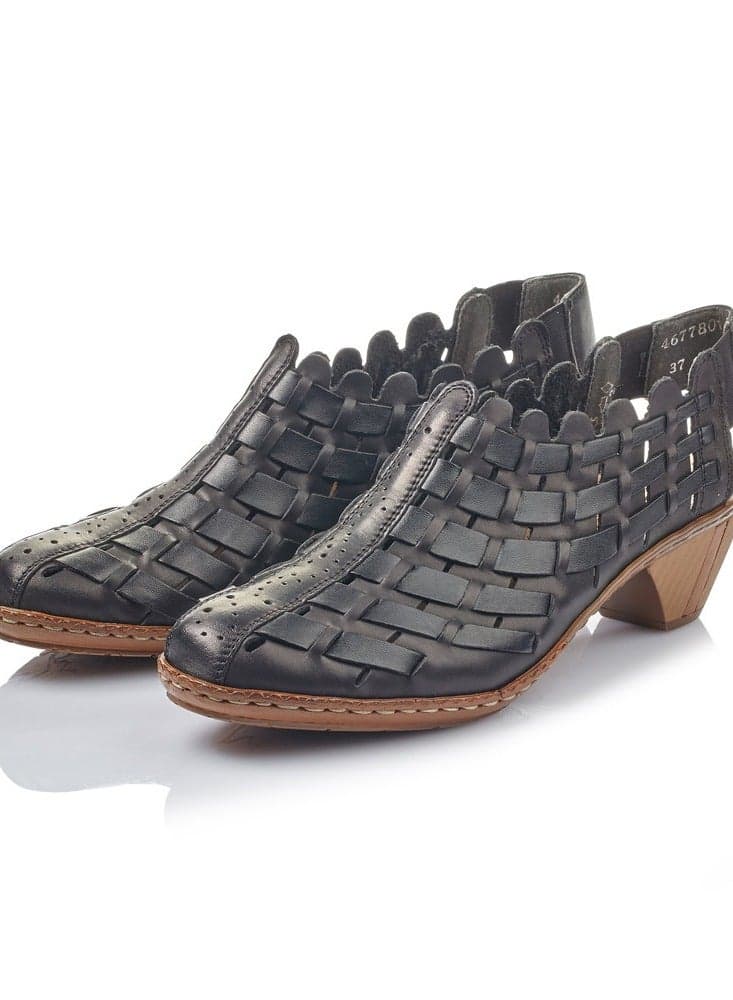Rieker Sina 46778-01 Black Leather Heeled Sandals - Image 1