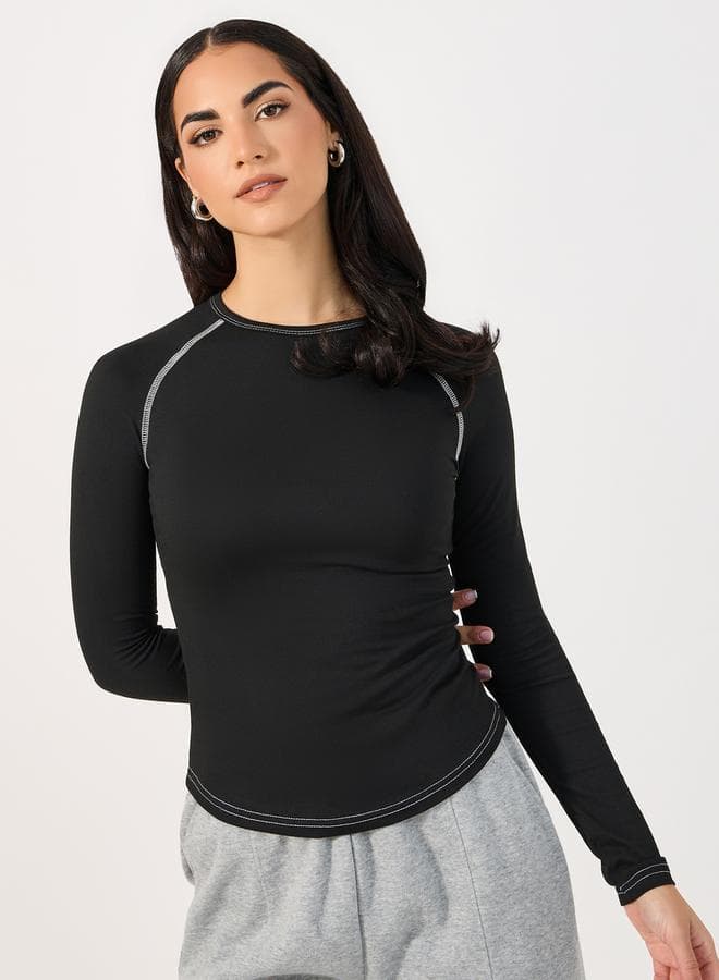 Contrast Stitch Raglan Sleeve Slim Fit T-Shirt 7009907801 - Image 1