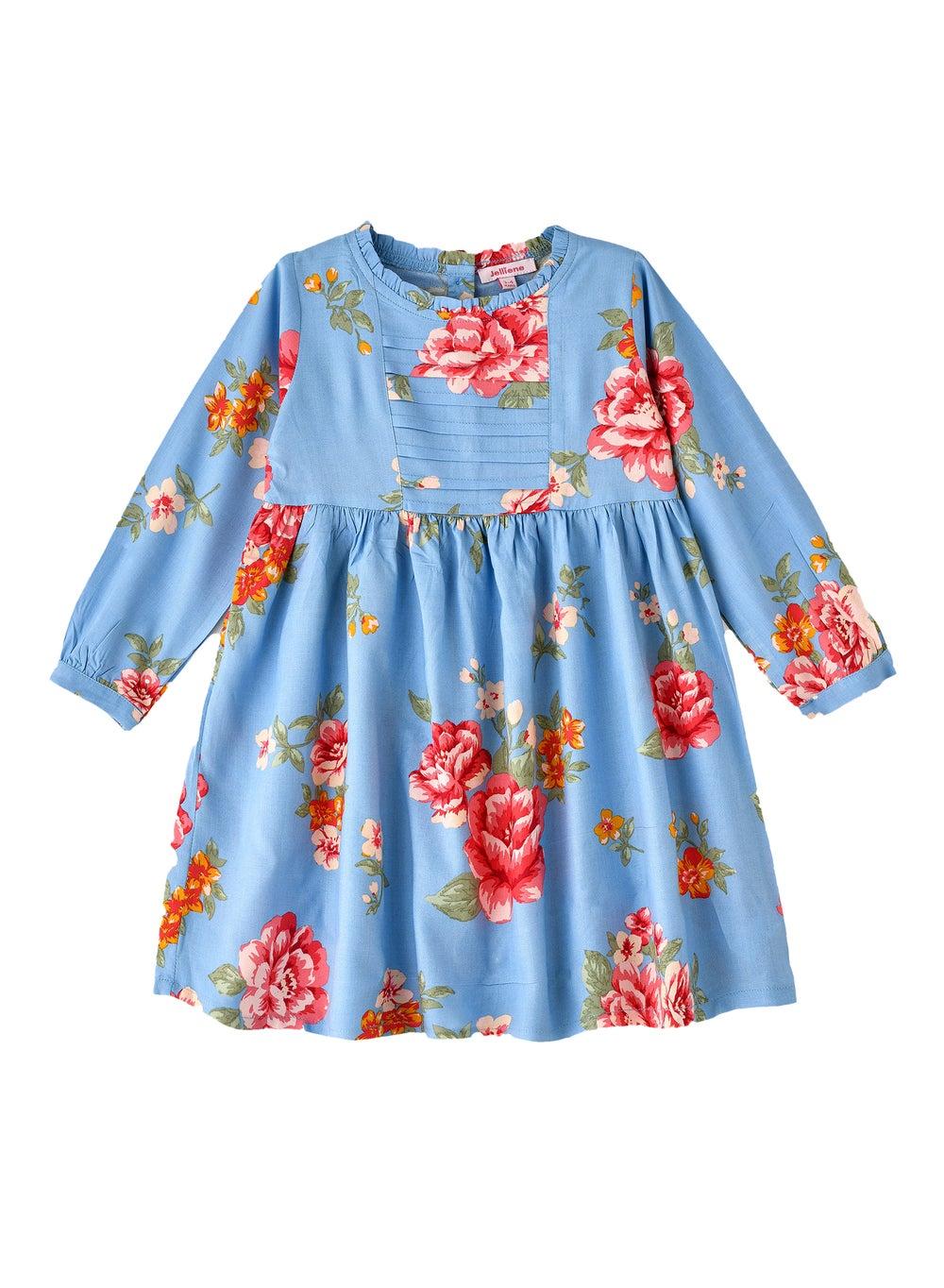 Girls' Sky Blue Floral Midi Dress Dkmtdg523 - Image 1