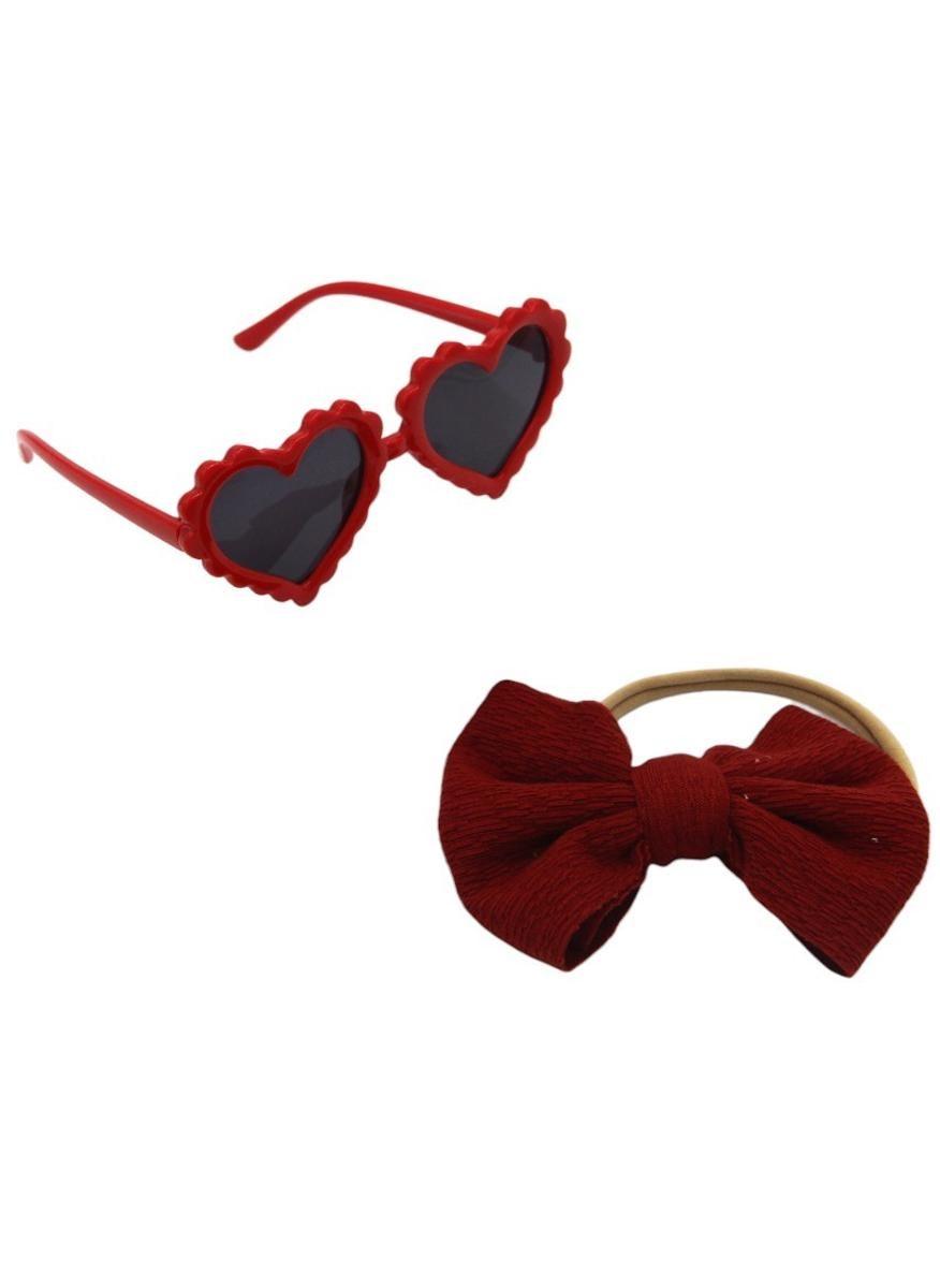 Aisha Burgundy Glasses & Bow Ponytail Set - Image 1