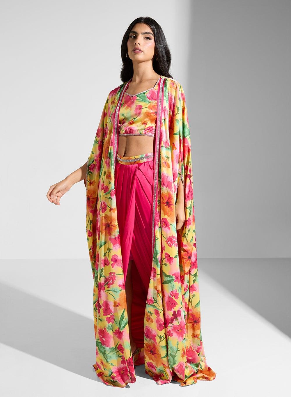 Floral 3 Piece Set Abaya V-Neck UAE Design - Image 1