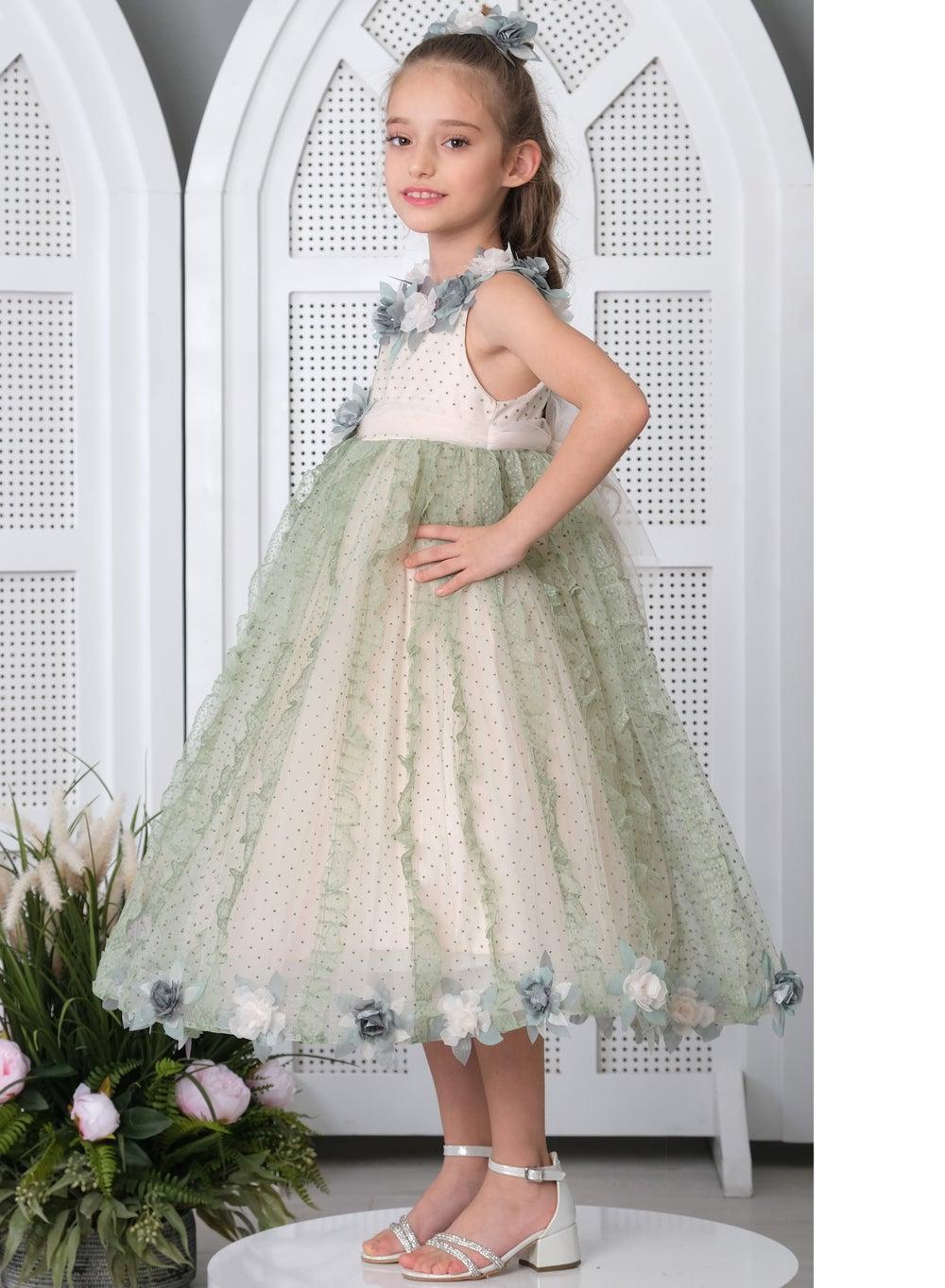 Floral Embellished Polka Dot Tiered Midi Dress - Image 1