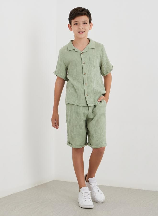 Boys Double Gauze Cotton Shirt & Shorts Set - Image 1