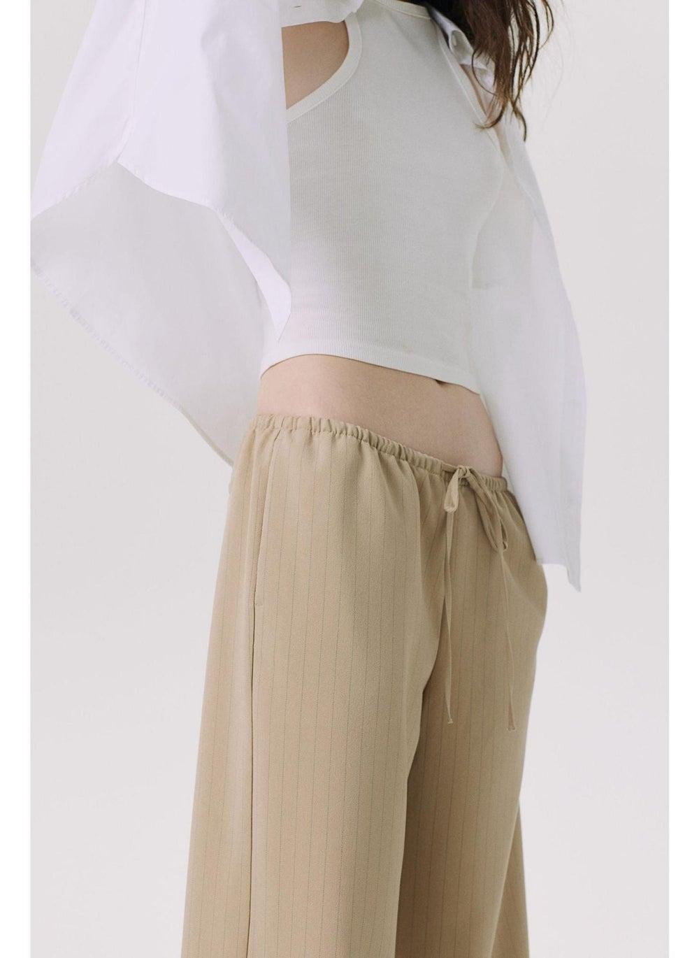 Striped Twill Drawstring Straight-Leg Trousers - Image 1