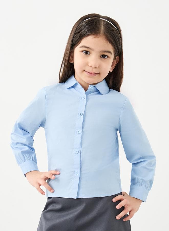 Girls Light Blue Peter Pan Collar School Shirt - Image 1