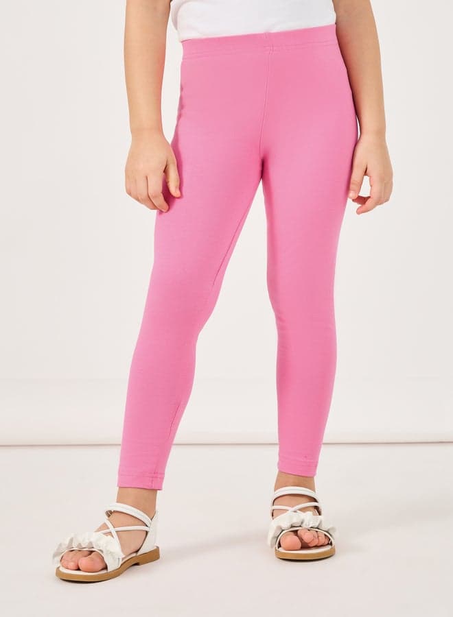 Girls Solid Cotton Leggings 2112046528Pink - Image 1