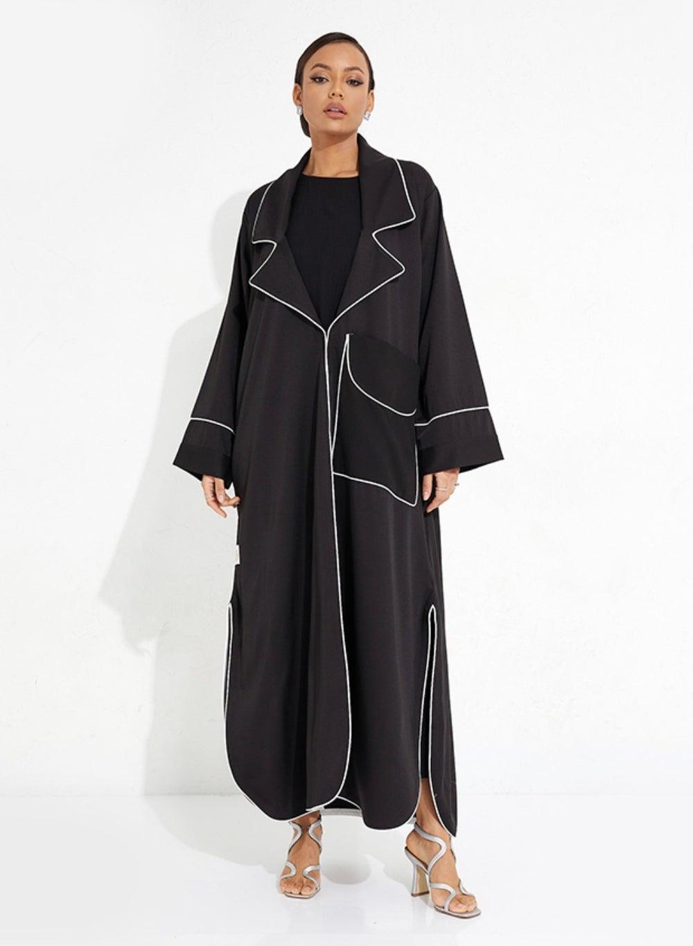 Stylish Black Jacket Pocket Abaya - Image 1