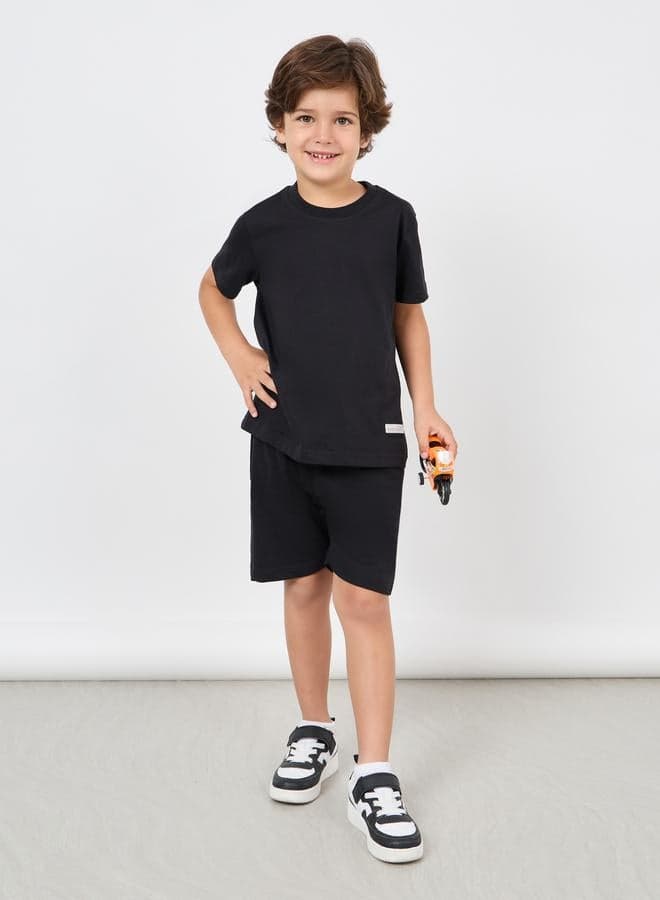 Boys Black Round Neck T-Shirt & Shorts Set - Image 1