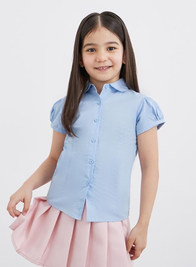 Styli Girls Light Blue Cotton Puff Sleeve Shirt - Image 1