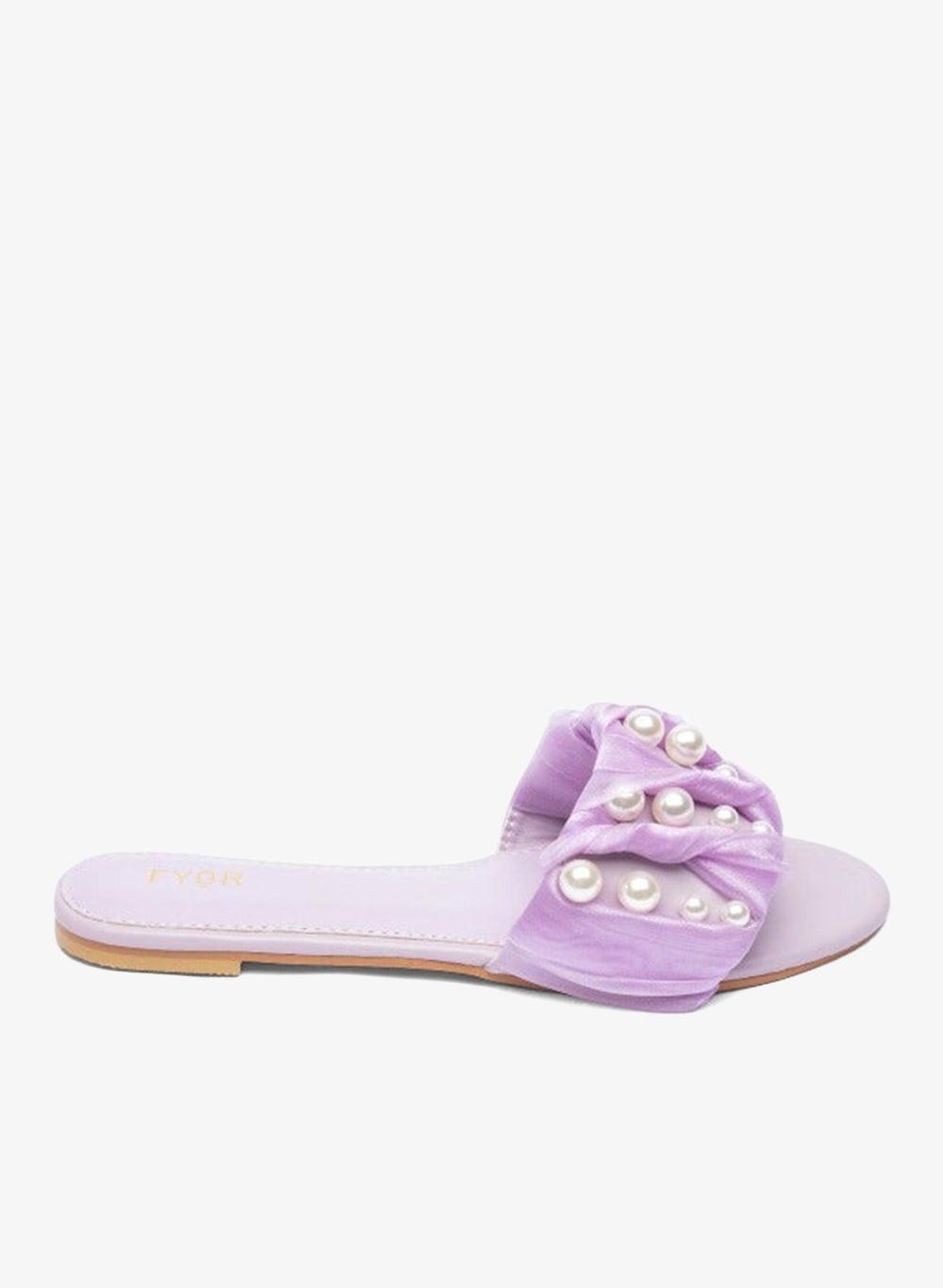 Ruched Pearl Slide Sandal MY 215 in Purple - Image 1