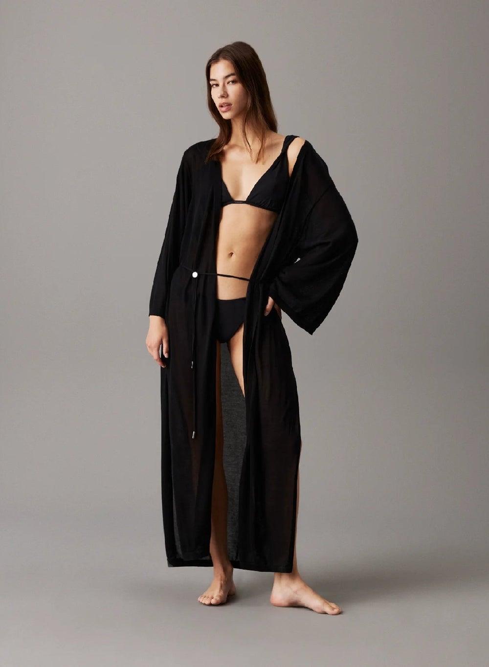 Sheer Knit Maxi Beach Kaftan in Pvh Black - Image 1