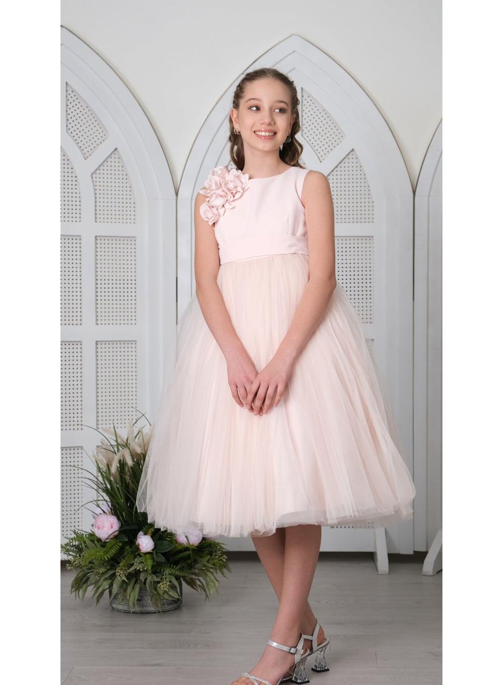 Floral Bodice Tulle Midi Dress - Image 1