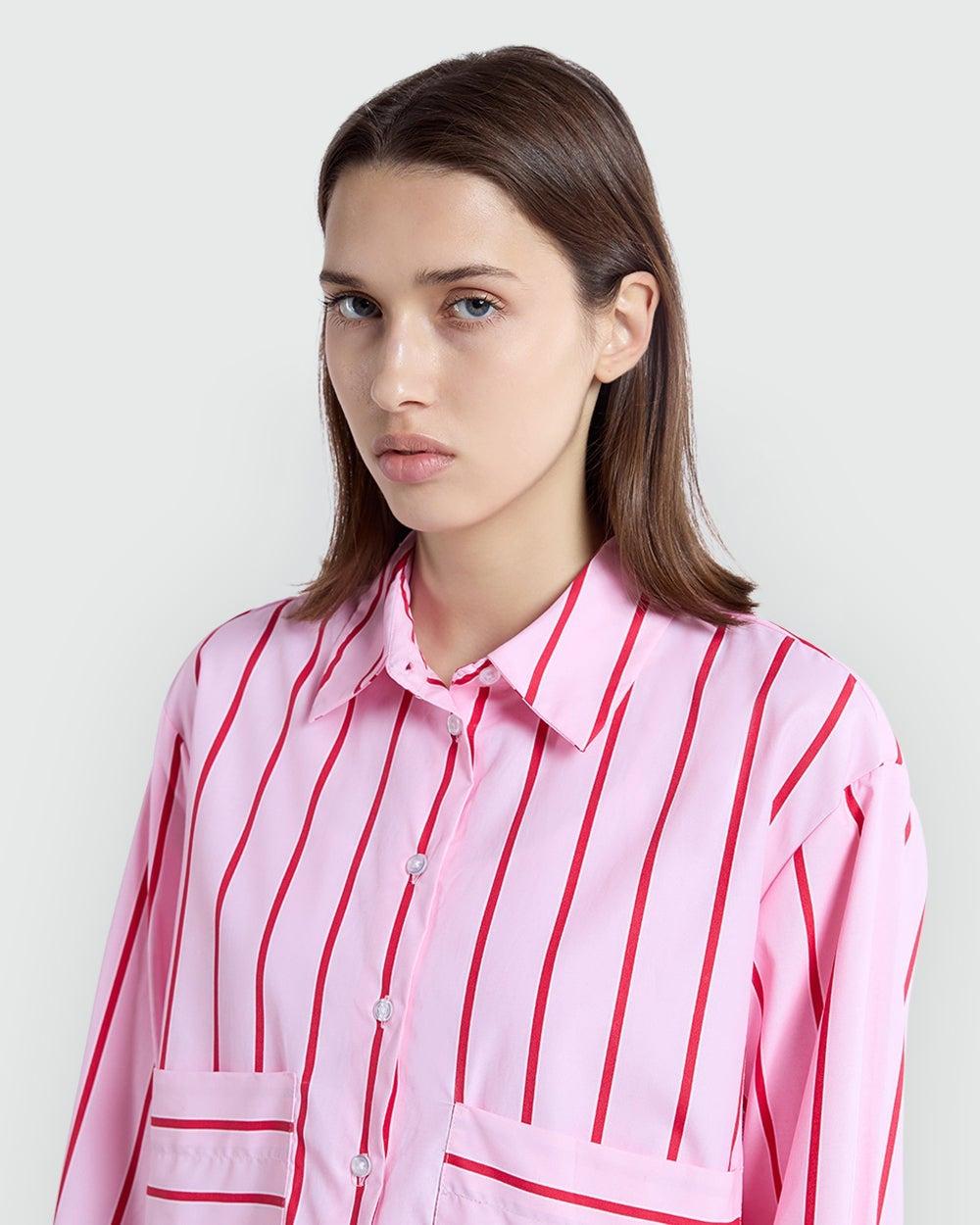 OVS Pink & Red Popeline Stripe Blouse - Image 1