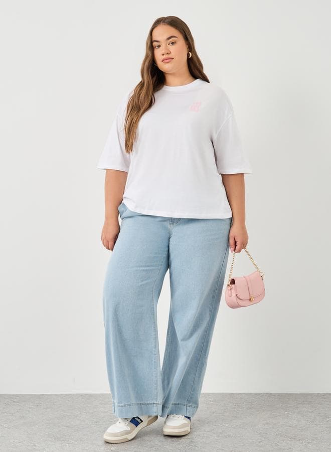 Styli Plus Wide Leg Drawstring Jeans Light Blue - Image 1