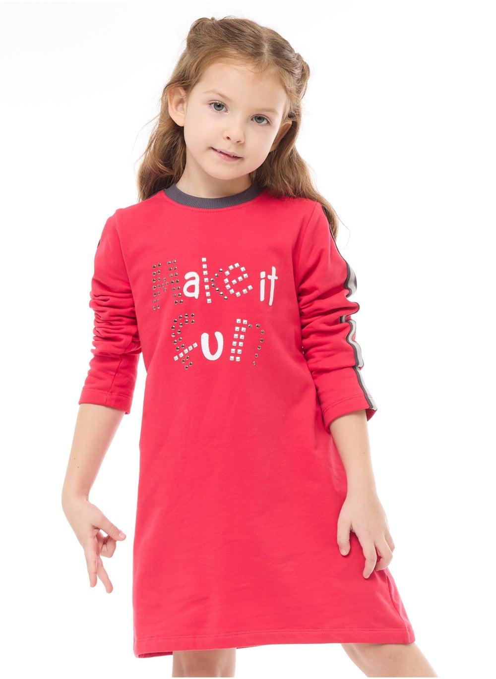 Red A-Line Studded Sleeve Mini Dress - Image 1
