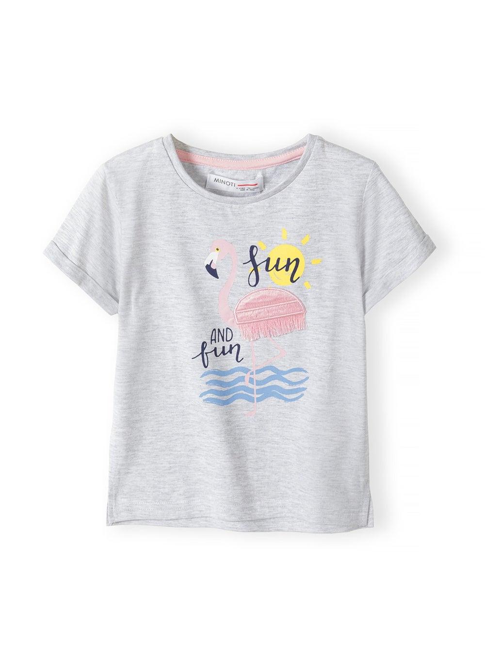 Girls Grey Summer Print Cotton T-Shirt - Image 1