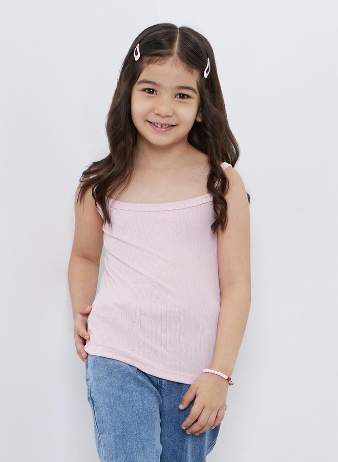 Styli Girls Pink Ribbed Vest Classic Fit - Image 1