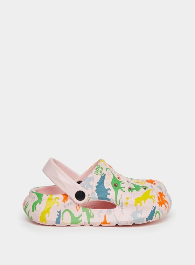 Girls Graphic Print Heel Strap Clogs Pink - Image 1