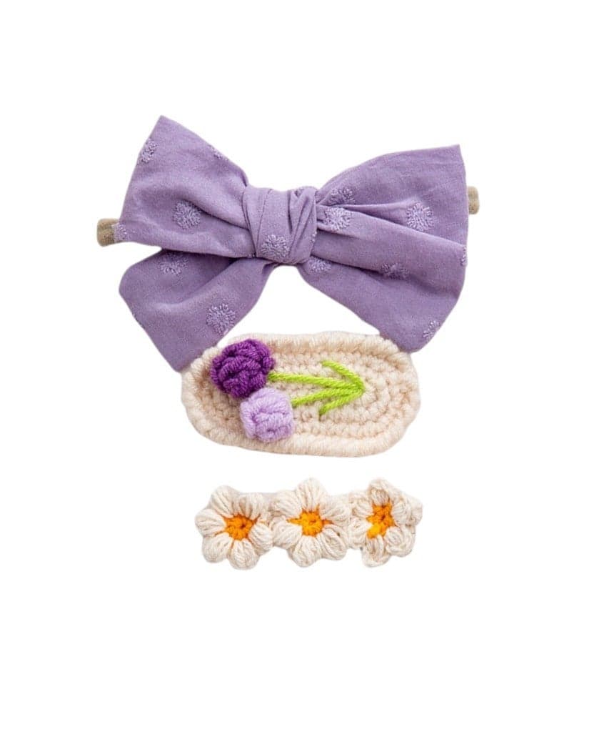 Angela Ribbon Bow Clip Set for Girls – Purple - Image 1