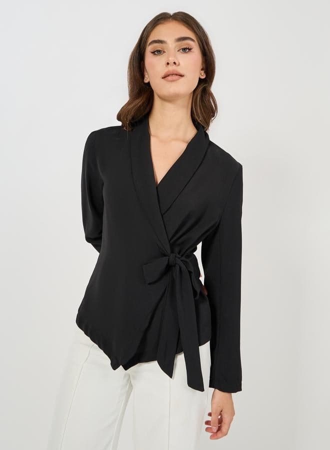 Black Notch Lapel Wrap Top 7006877501 - Image 1