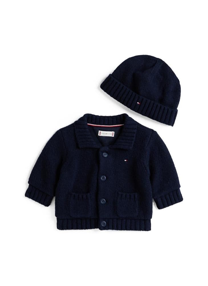 Baby Boys Knitted Cardigan & Beanie Gift Set - Image 1