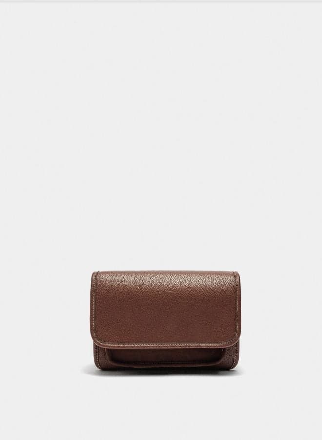 Textured Brown Crossbody Flap Bag 240739 Bn - Image 1