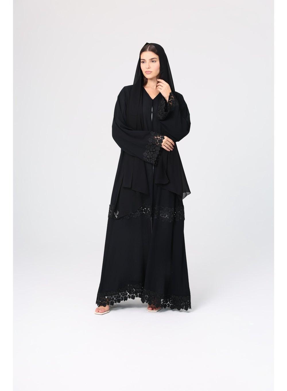 Crystal Lace Asymmetric Abaya ABY1125 - Image 1