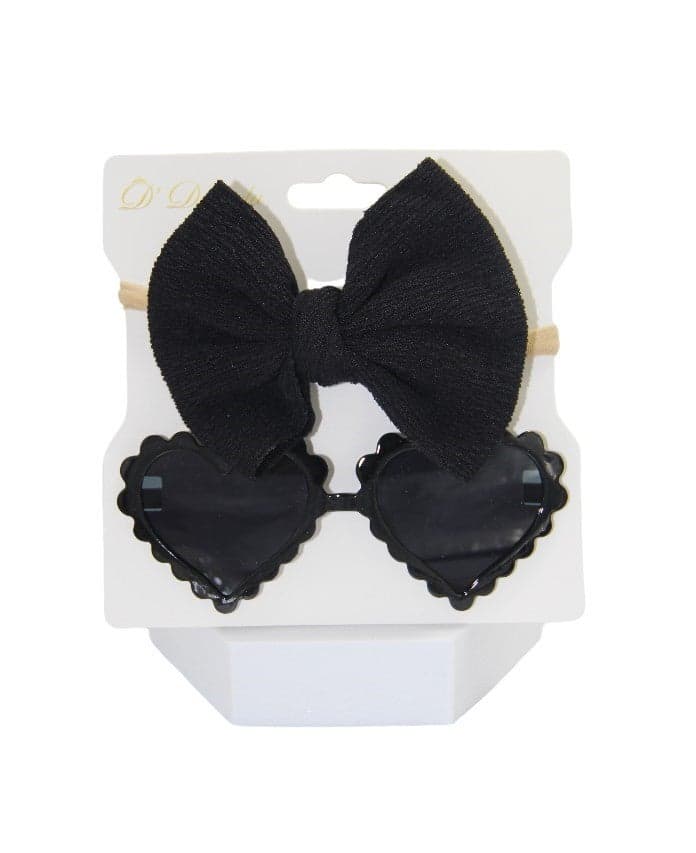 Aisha Glasses & Bow Barrette Ponytail Set - Black - Image 1