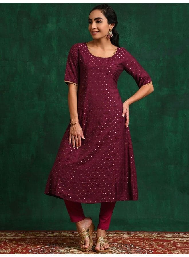 Burgundy Chanderi Kurta with Elegant Booti Print - Image 1