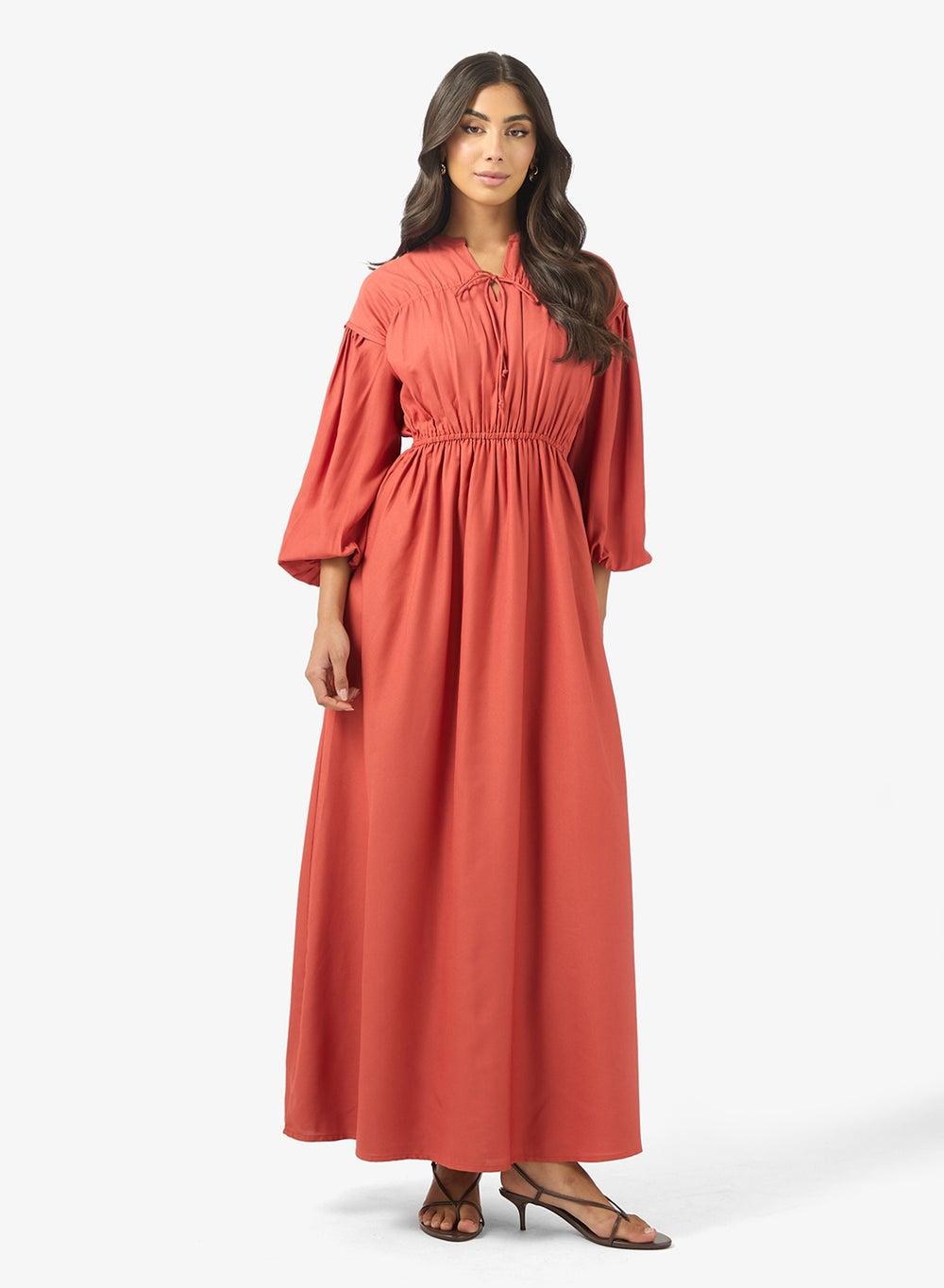 Ruched Waist Coral Maxi Dress Bcbs25Dr118 - Image 1