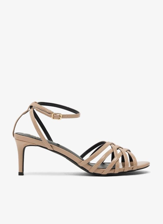 Nude Patent Multi Strap Mid Heel Sandal - Image 1