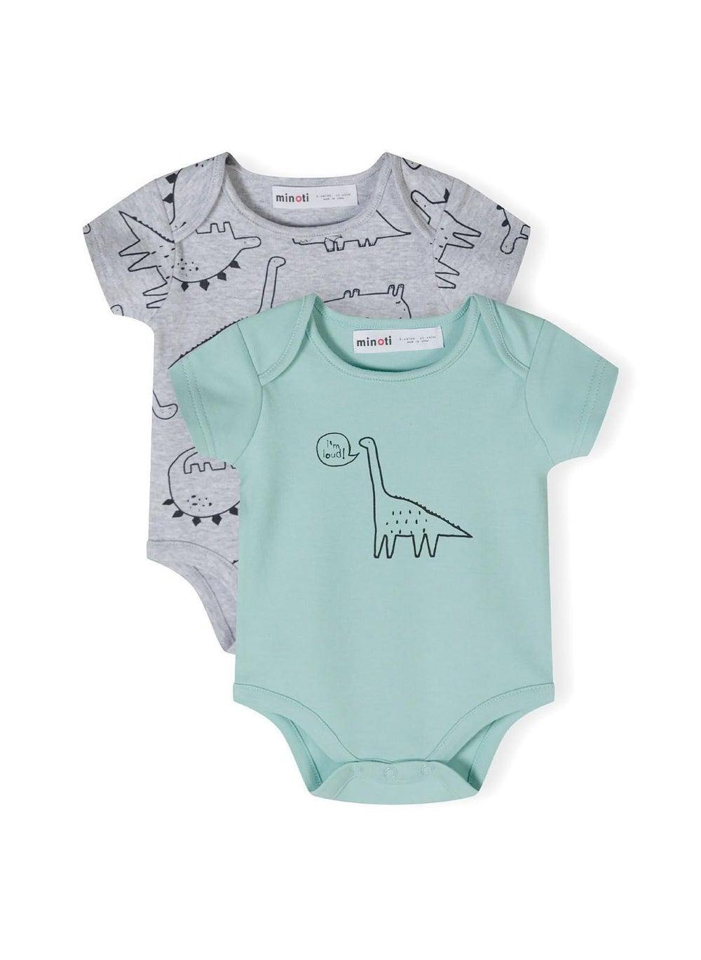 Boys 2 Pack Printed Short Sleeve Bodysuits Grey - Image 1