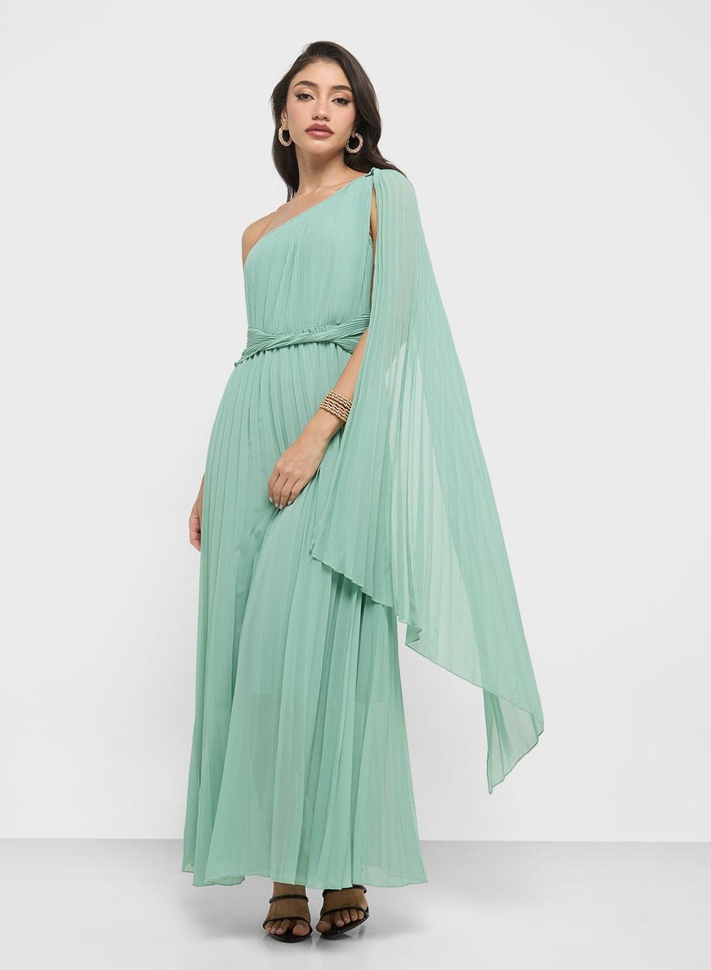 Pleated One-Shoulder Maxi Dress 5305 - Image 1