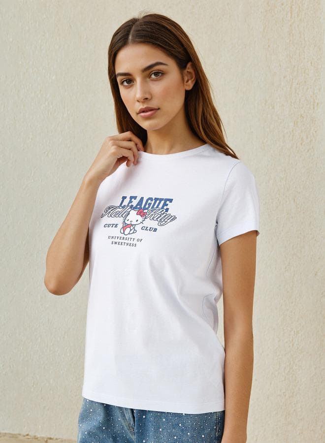 Hello Kitty Blue Cotton Crew Neck T-Shirt - Image 1