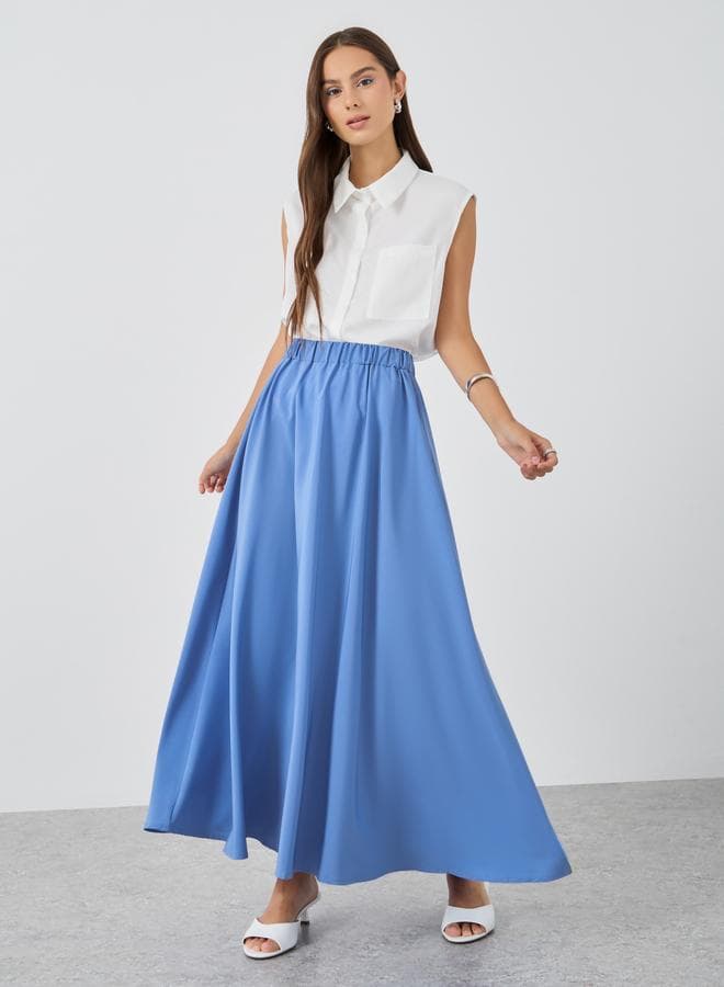 Take Two Solid A-Line Maxi Skirt Blue - Image 1