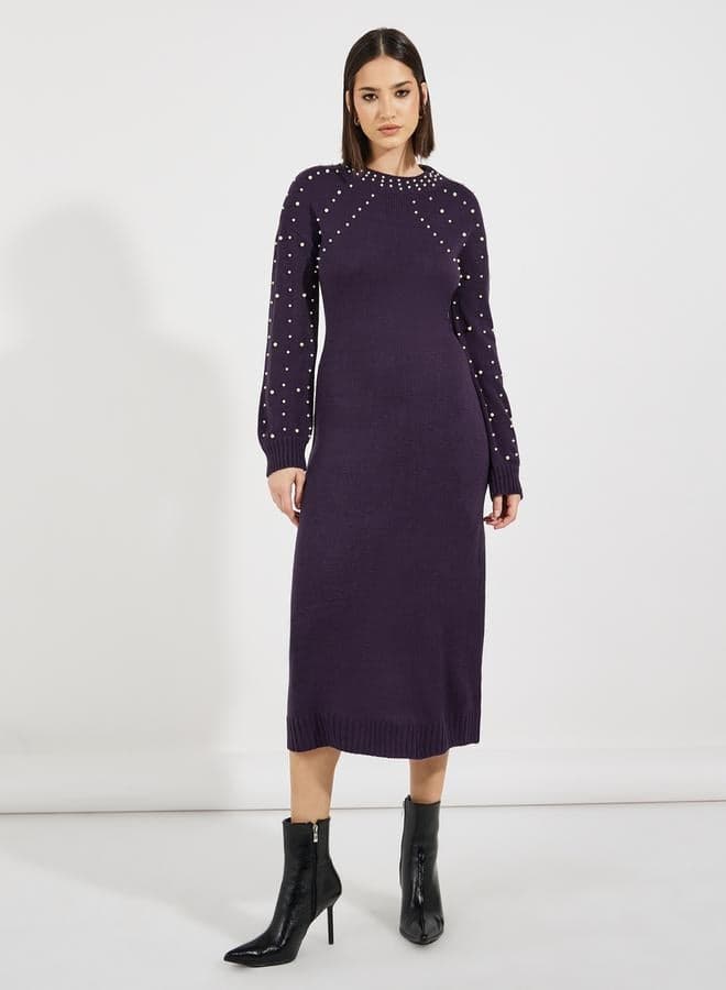 Faux Pearl Embellished Knit Bodycon Midi Dress 7006457529 - Image 1