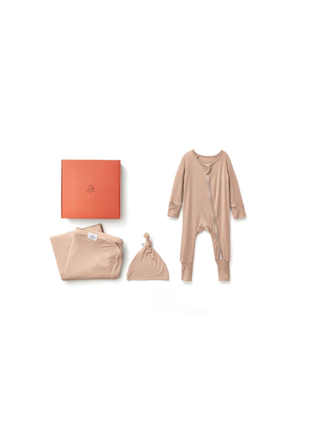 Bamboo Swaddle and Sleep Suit Gift Set Mocha - Image 1