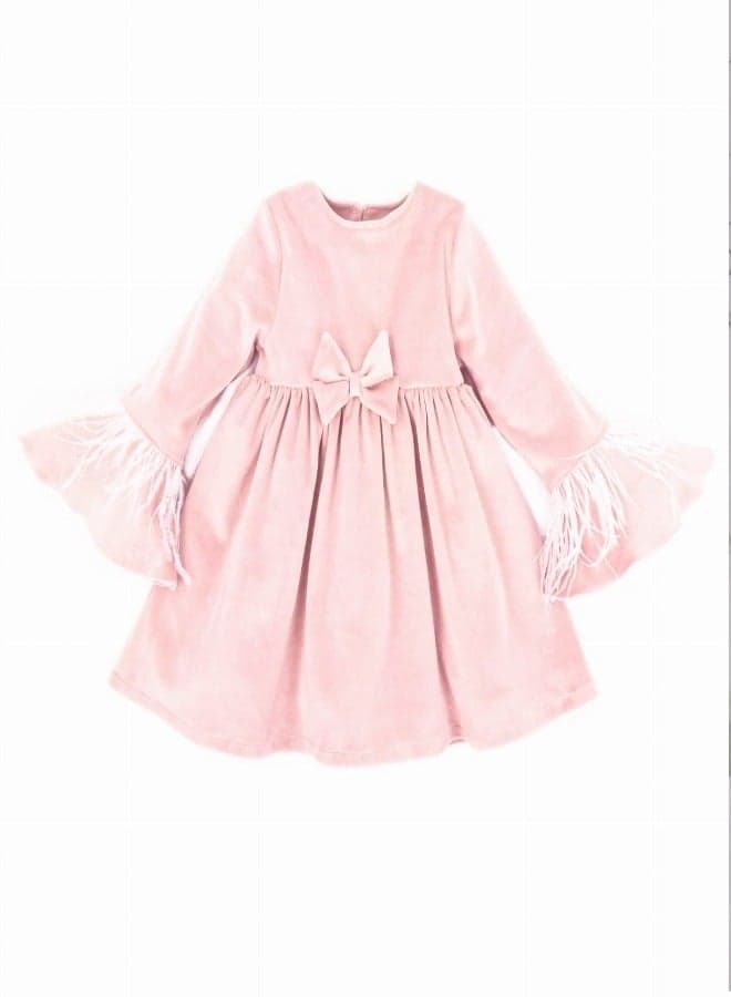 Velvet Feathered Sleeve Dress - Image 1