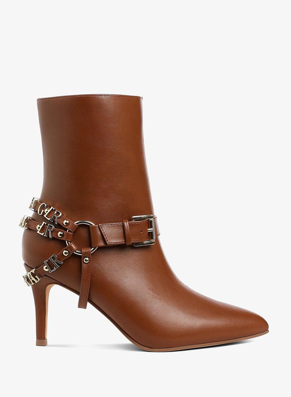 Tan Harness Detail Stiletto Ankle Boots Sh5094 - Image 1