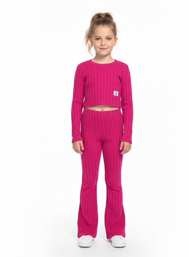 Hot Pink Ribbed Flared Winter Co-ord Set - Image 1