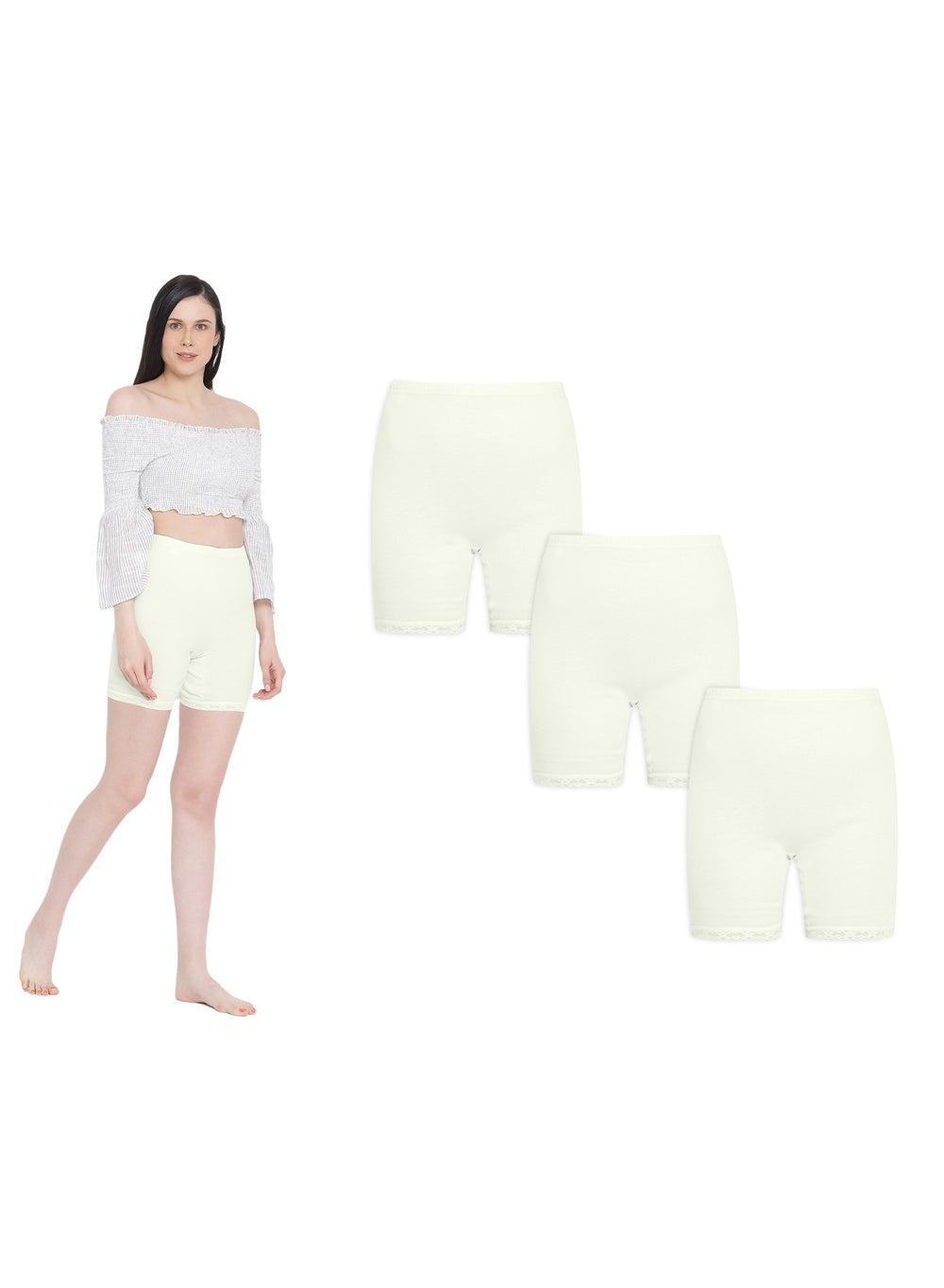 Su84Lc Women’s Cotton Boxer Briefs Pack of 3 Ivory - Image 1
