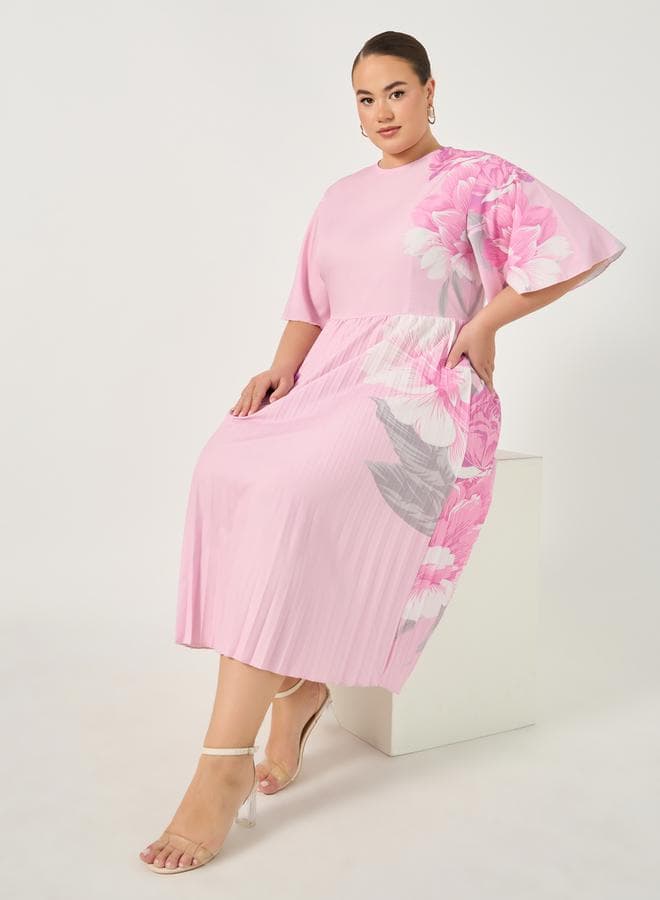 Floral Pleated Midi Dress 7010988128 Pink - Image 1